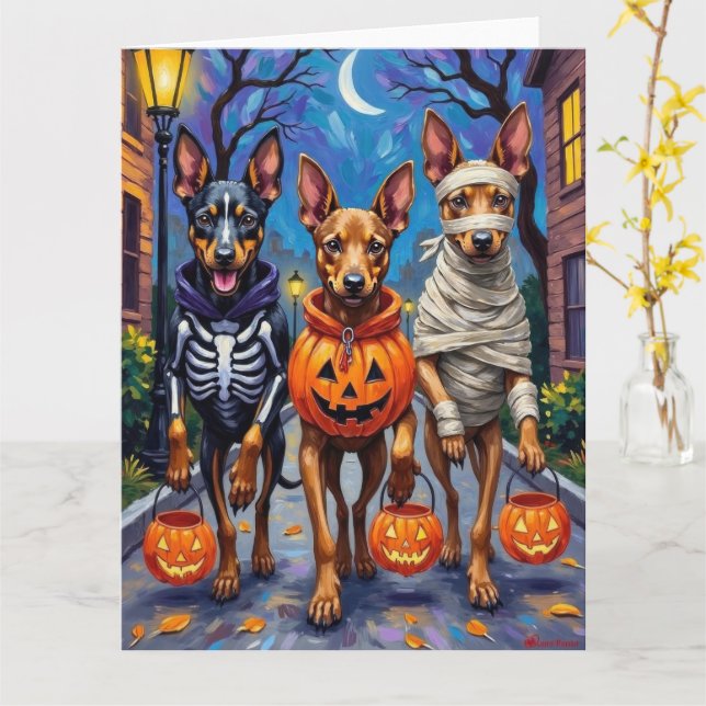 Tarjeta Perros Malinois Belgas Trick-or-Treating Halloween (flor amarilla)
