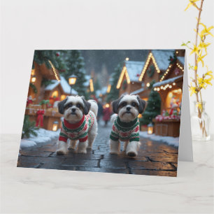 Tarjeta Perros Malti Tzu Navidad Nieve Fiesta