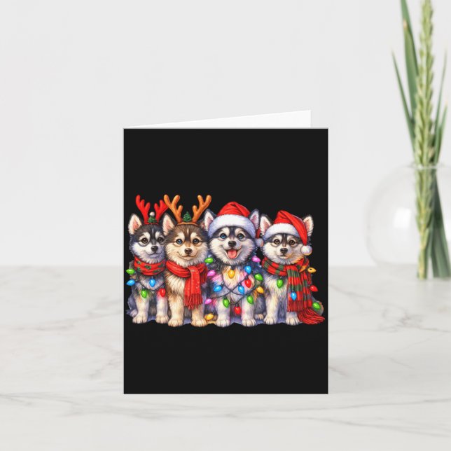Tarjeta Perros Navideños Lindos Msky Con Luces Manga Larga (Anverso)