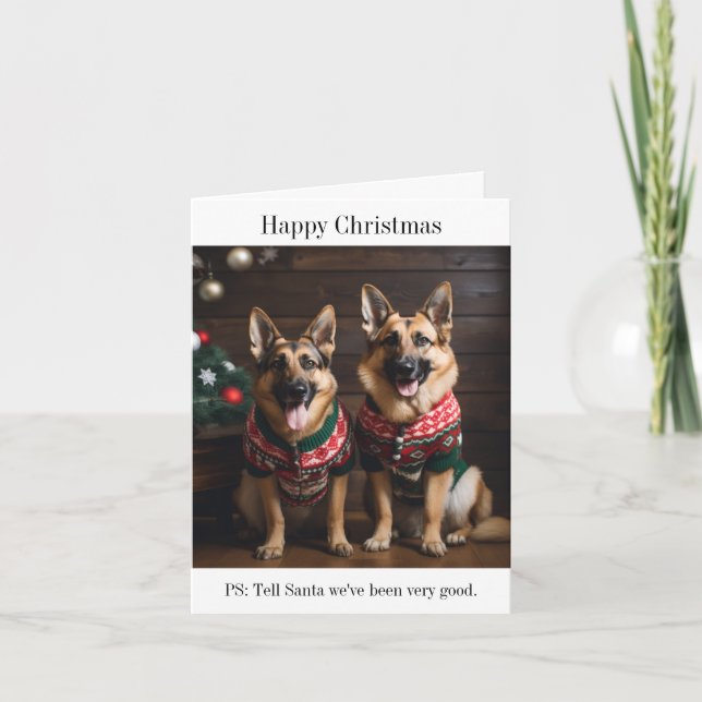 Tarjeta Perros pastores alemanes en sudaderas Navidades (Anverso)