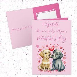 Tarjeta Perros pequeños nombre El día de San Valentín rosa