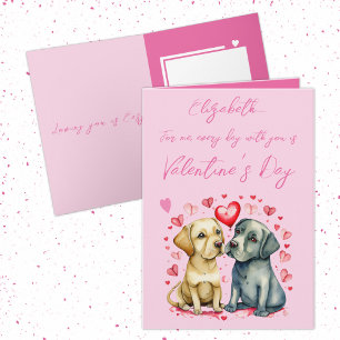 Tarjeta Perros pequeños nombre El día de San Valentín rosa