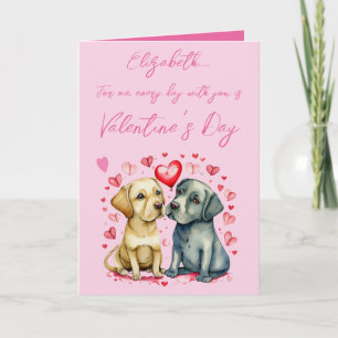 Tarjeta Perros pequeños nombre El día de San Valentín rosa