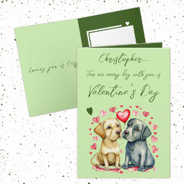 Tarjeta Perros pequeños nombre El día de San Valentín verd