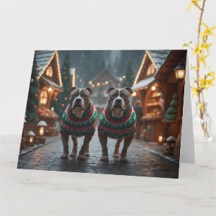 Tarjeta Perros Pitbull Navidad Nieve Fiesta