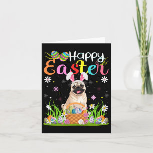 Tarjeta Perros Pug Feliz Semana Santa Caza de Huevos Conej