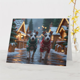 Tarjeta Perros Rat Terrier Navidad Nieve Fiesta