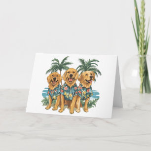 Tarjeta Perros recuperadores de oro con camiseta hawaiana