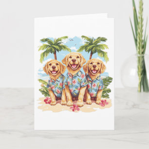 Tarjeta Perros recuperadores de oro con Camisetas hawaiano