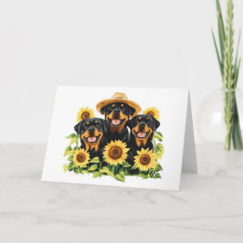 Tarjeta Perros Rottweiler Rodeados De Sunflowers