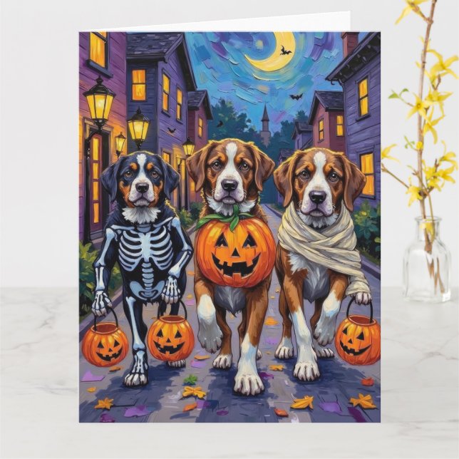 Tarjeta Perros San Bernardo con disfraces de Halloween (flor amarilla)
