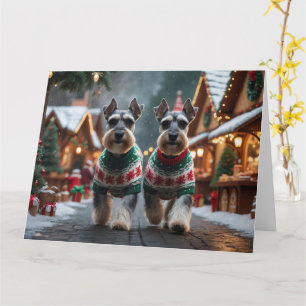 Tarjeta Perros Schnauzer Navidad Nieve Fiesta 