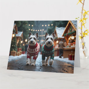 Tarjeta Perros Skye Terrier Navidad Nieve Fiesta