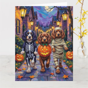 Tarjeta Perros Sussex Spaniel con disfraces de Halloween