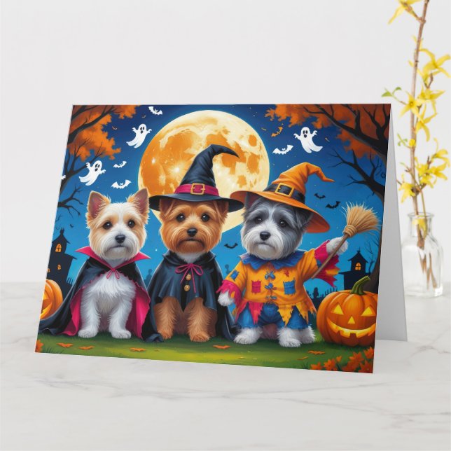 Tarjeta Perros Terrier Cairn Calabaza Halloween Divertido (flor amarilla)