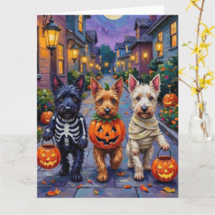 Tarjeta Perros Terrier Escoceses con disfraces de Hallowee