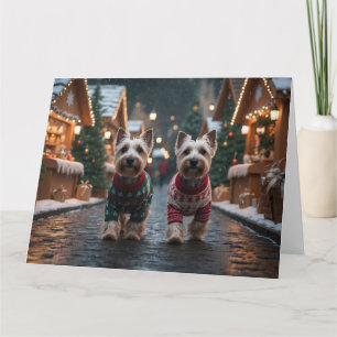 Tarjeta Perros Terrier Escoceses Navidad Nieve Fiesta