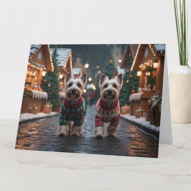 Tarjeta Perros Terrier Escoceses Navidad Nieve Fiesta (Anverso)