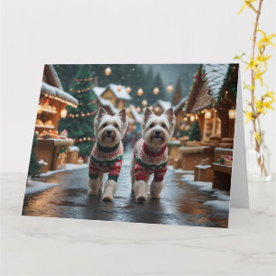 Tarjeta Perros Terrier Tibetanos Navidad Nieve Fiesta