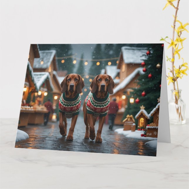 Tarjeta Perros Treeing Walker Coonhound Navidad Nieve  (flor amarilla)