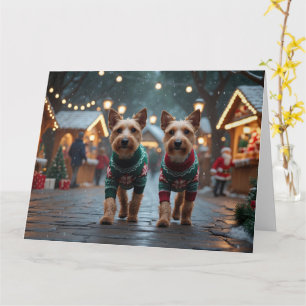 Tarjeta Perros Wire Fox Terrier Navidad Nieve Fiesta