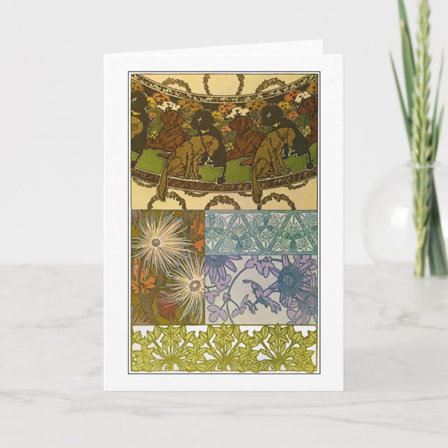 Tarjeta Perros y flores de estilo Art Nouveau, Mucha (Anverso)