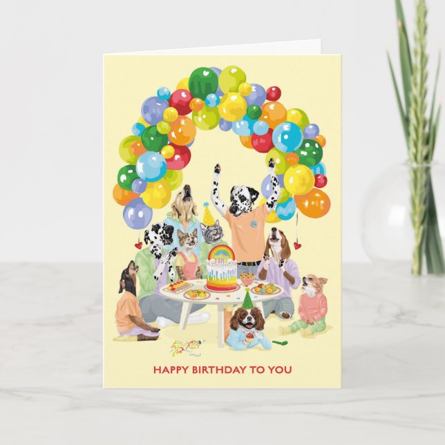 Tarjeta Perros y gatos Fiesta del pastel de cumpleaños (Anverso)