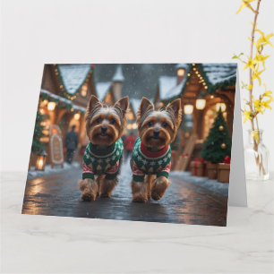 Tarjeta Perros Yorkshire Terrier Navidad Nieve Fiesta 