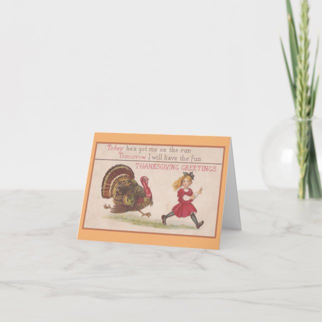 Tarjeta Persecución del pavo de Acción de Gracias (Anverso)