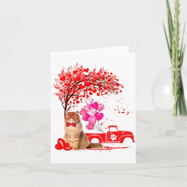 Tarjeta Persian Cat Heart Tree Valentines Day  (Anverso)
