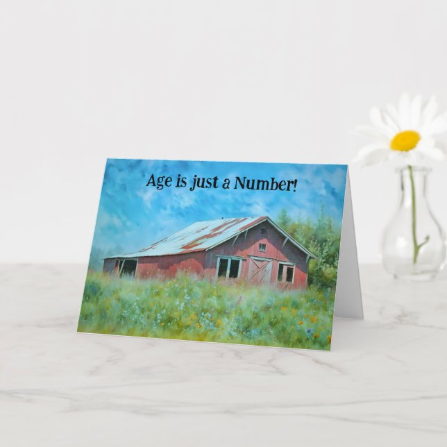 Tarjeta Persona mayor Niza antiguo granero con flores Cump (Planta pequeña)