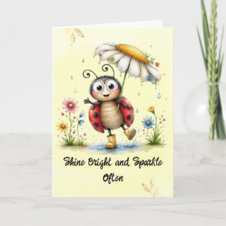 Tarjeta Personaje de mariquita vintage "Brilla con fuerza"