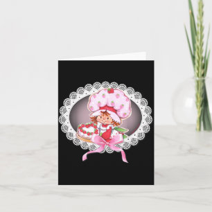 Tarjeta Personaje de Strawberry Shortcake con pastel y ros