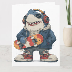 Tarjeta Personaje de tiburón de hip hop de dibujos animado