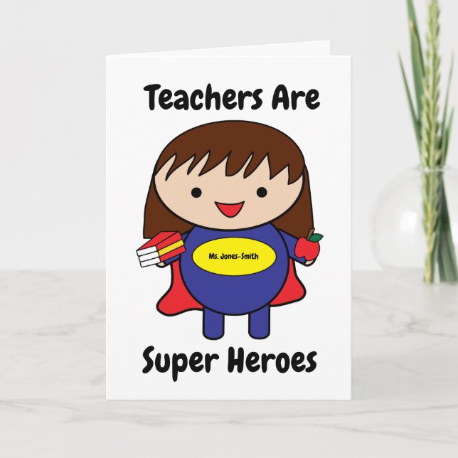 Tarjeta personal de profesora Super Hero Kawaii (Anverso)