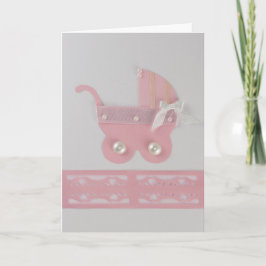 Tarjeta Personalice el coche de bebé rosado con perlas