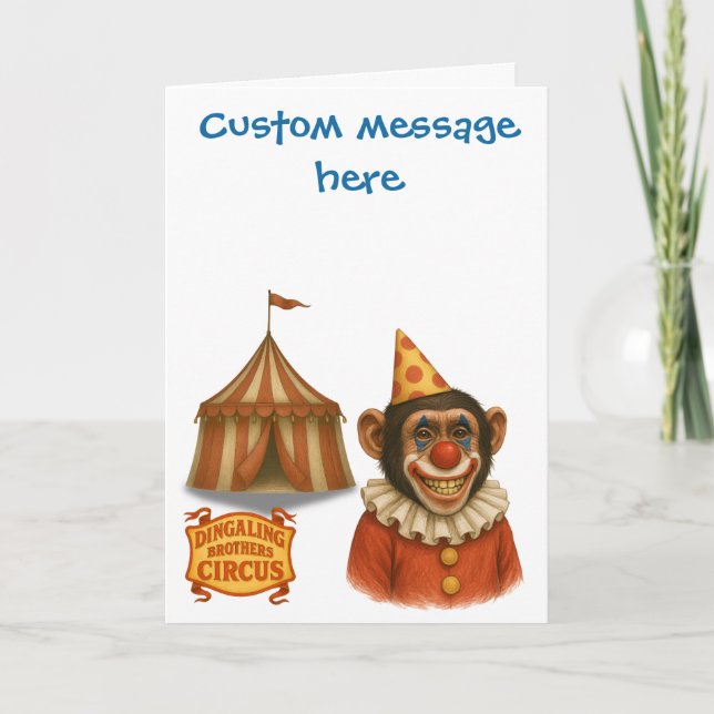 Tarjeta Personalise: Chester the chimp clown (Anverso)