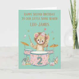 Tarjeta Personalised Lion Playing Drums 2nd Birthday Card
