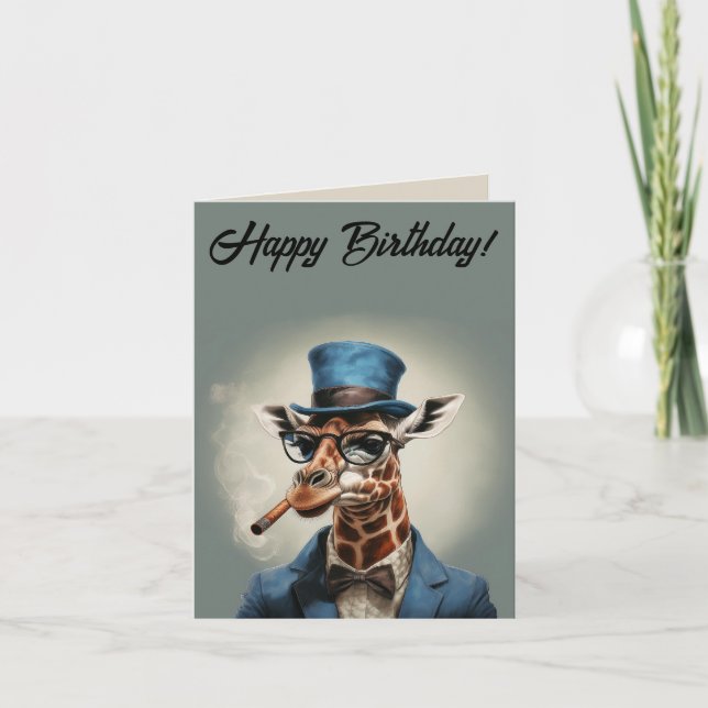 Tarjeta Personaliza a Giraffe en el top hat Feliz cumpleañ (Anverso)