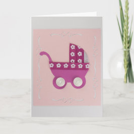 Tarjeta Personaliza el cochecito rosa oscuro con flores bl
