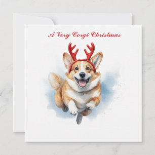Tarjeta Personaliza el Corgi de Navidad con cuernos de ren