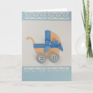 Tarjeta Personaliza el melocotón y el carro azul del bebé