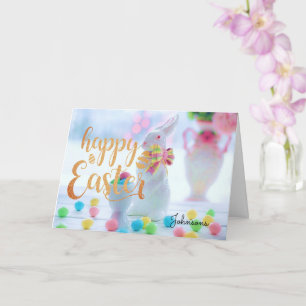 Tarjeta Personaliza el nombre HAPPY EASTER Cute Bunny Aest