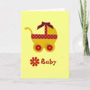 Tarjeta Personaliza el transporte de bebé rojo y amarillo 