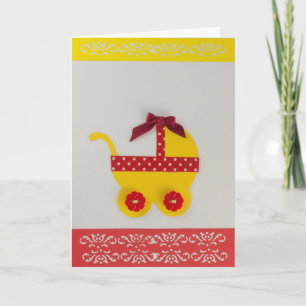 Tarjeta Personaliza el transporte de bebé rojo y amarillo