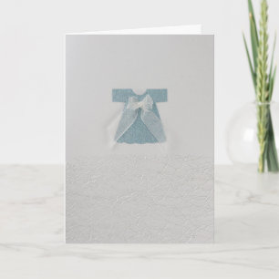 Tarjeta Personaliza el vestido de niño bebé azul con arco 