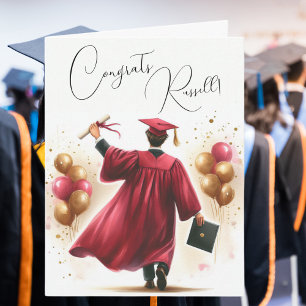 Tarjeta Personaliza Feliz Graduación Hombre Gorro y Toga C