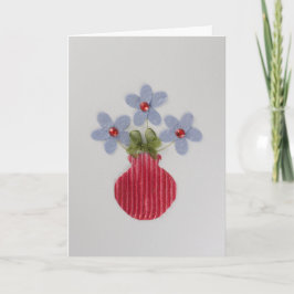 Tarjeta Personaliza flores azules en jarrón rojo