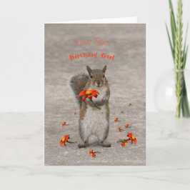 Tarjeta Personaliza la ardilla Chica de cumpleaños con flo