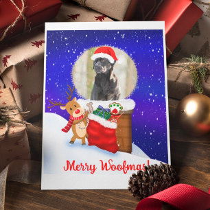 Tarjeta Personaliza Perro Santa Tejado Reno Con Regalos